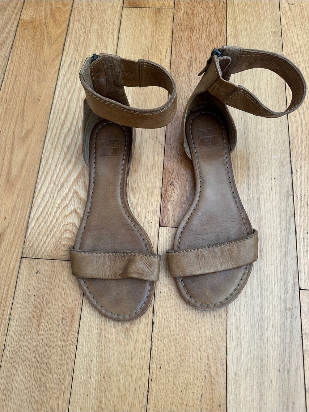 Frye Women’s Tan Ankle-Strap Leather Sandals